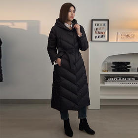 【顺丰包邮】13225 洛诗琳斜杆连帽中长款白鸭绒保暖羽绒服002