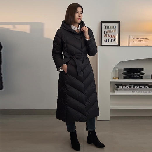 【顺丰包邮】13225 洛诗琳斜杆连帽中长款白鸭绒保暖羽绒服002 商品图0