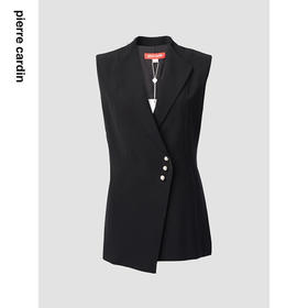 皮尔卡丹女装秋季新款简约通勤干练百搭黑色马甲P84JV62B0
