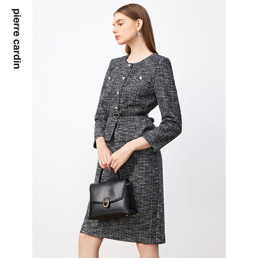 皮尔卡丹女装连衣裙法式香风千鸟格通勤修身连衣裙P3426E3945B3
 商品图4