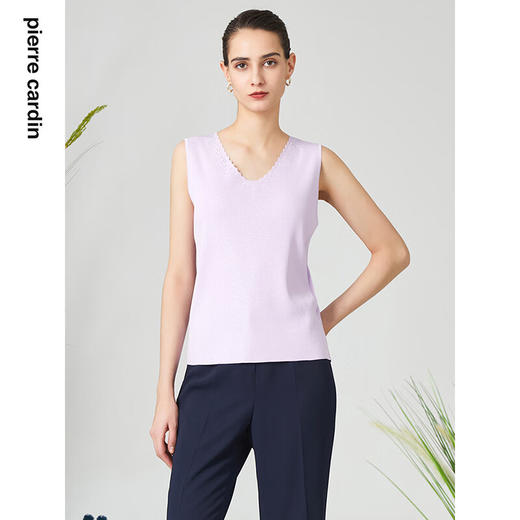 皮尔卡丹女装背心吊带简约百搭浅紫色通勤针织内搭P3199K3165Z0
 商品图0