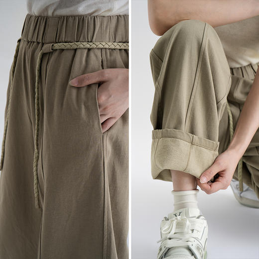 【天丝+棉】加薄绒 麻花腰绳休闲直筒裤 有裤型无腿型显高显瘦阔腿裤 商品图1