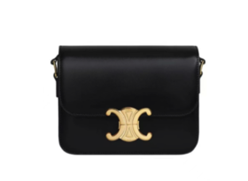 CELINE赛琳 Triomphe凯旋门 金色锁扣 亮泽牛皮革 腋下包手提单肩斜挎包 常规女款 黑色