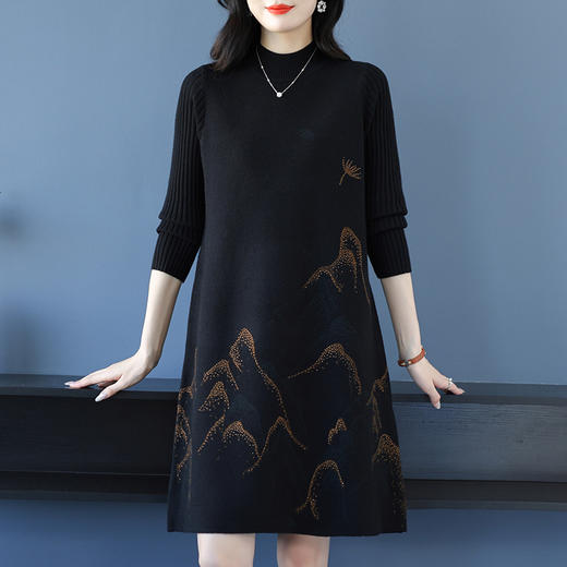 CC-16-9210时尚提花连衣裙秋冬季新款女士打底衫套头洋气减龄紫色上衣针织毛 商品图2