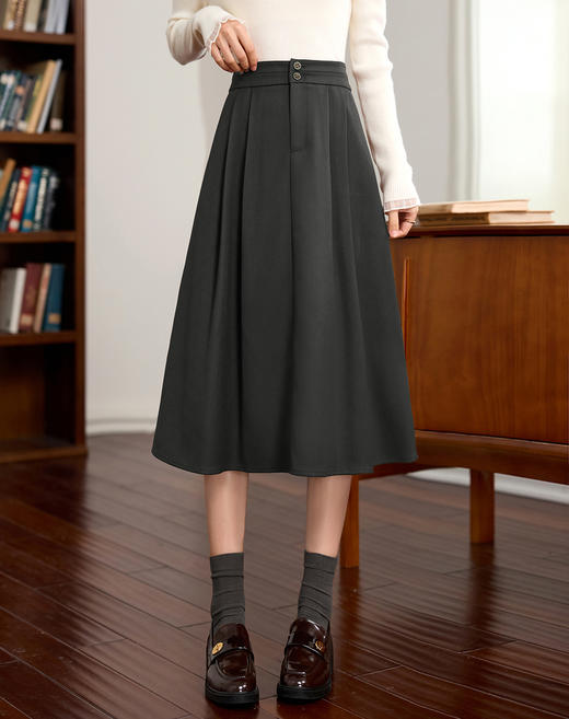 【1件75折】熙世界赫本风棕色半身裙女秋冬新款高腰气质中长裙a字百褶裙子 商品图5