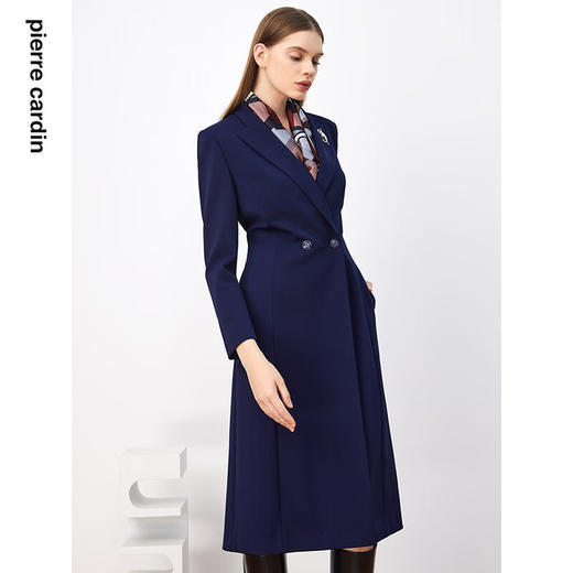 皮尔卡丹女装风衣春秋新款蓝色西服领时尚宽松女大衣P3316G3992N0
 商品图1