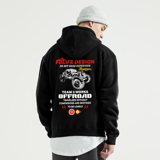 自由基地TEAM3穿越钢管越野车日系美式图案设计潮流落肩抓绒卫衣 NMT-2197 商品图1