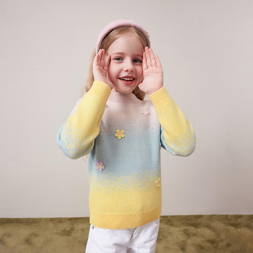 mettekids儿童100%羊绒衫2024秋冬新款女童彩色渐变套头针织毛衣 商品图5