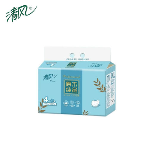 【自营】 清风 原木纯品四叶草压花 抽纸 纸巾 餐巾纸 100抽24包/箱 商品图0
