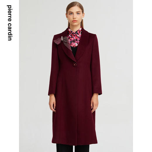 皮尔卡丹女装时尚复古红修身通勤羊毛羊绒毛呢大衣P1458C1998T0 商品图2