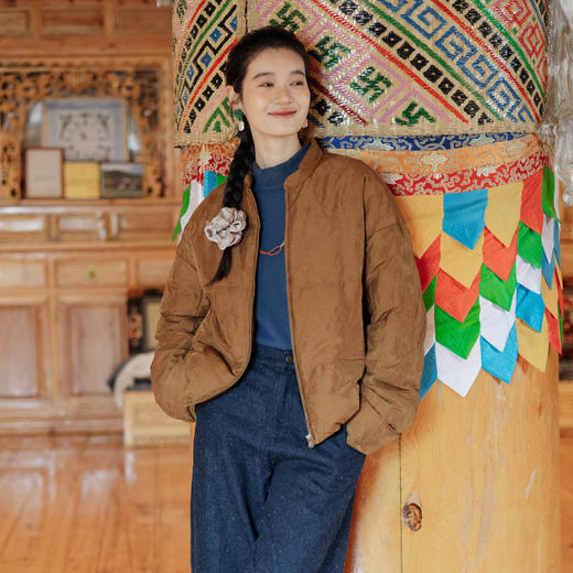 绽放旅行女装794朵/秋冬琥珀轻薄光泽感提花百搭短款白鹅绒羽绒服 商品图0