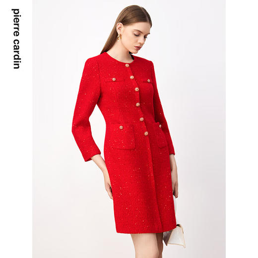 皮尔卡丹女装连衣裙法式复古亮红小香风高级感A字裙P3424E2809R0 商品图4