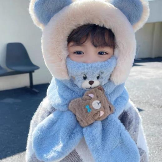 儿童帽子冬季围巾口罩一体帽男童加厚保暖毛绒帽女童宝宝防风护耳 商品图3