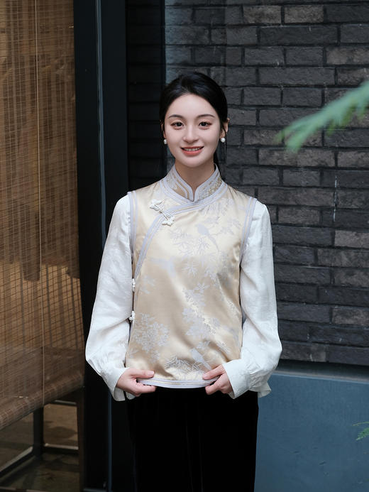 盛唐牡丹|喜上眉梢真丝偏襟马甲(夹棉) 商品图0