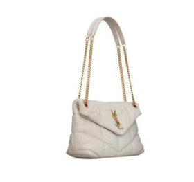 SAINT LAURENT圣罗兰 YSL LOULOUPUFFER金标Logo链条绗缝 小羊皮 云朵包枕头包单肩斜挎包 小号 女款 白色