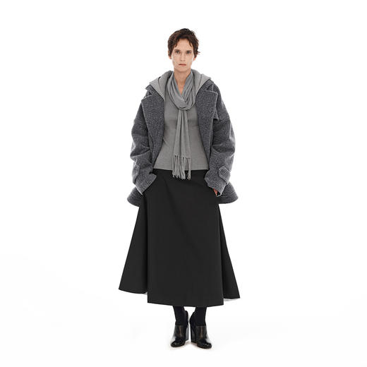 NUTH  花灰色连帽毛呢外套可拆卸帽子宽松中长款厚外套女 商品图1