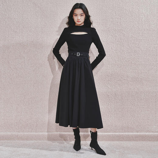 *复古风百褶半裙高腰半身裙女 商品图2