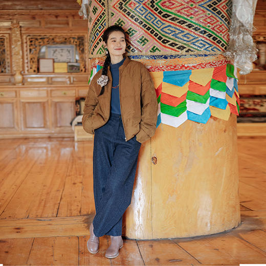 绽放248朵/富贵裤秋冬麻点颗粒酵洗麻棉显瘦休闲保暖百搭牛仔长裤 商品图1