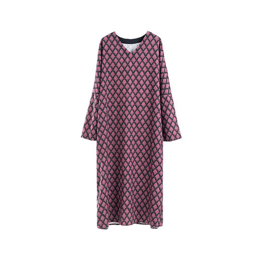 绽放旅行女装783朵/秋冬亚麻棉磨毛印花民族风V领叠穿长袖连衣裙 商品图3