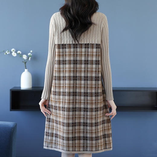 CC-16-9209半高领加厚女套头拼接格子宽松打底衫秋冬季中长款大码连衣裙 商品图3