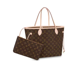 LOUIS VUITTON LV NEVERFULL MM 老花满印涂层帆布拼牛皮革 托特包Tote包购物袋子母包手提包单肩包 中号  女款 棕色#浅褐色内里