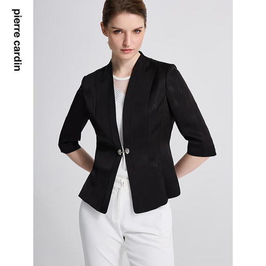 皮尔卡丹女装春季新款绿色白色长袖西服外套精致上衣C41UL04
 商品图1