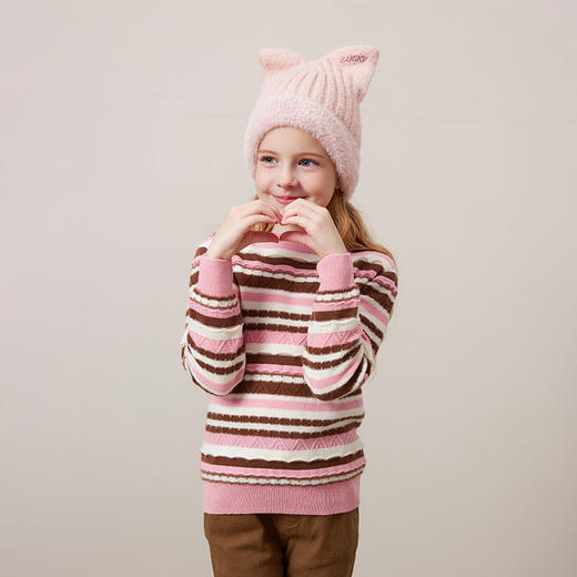mettekids儿童100%羊绒衫2024秋冬新款女童百搭条纹毛衣针织童装 商品图4