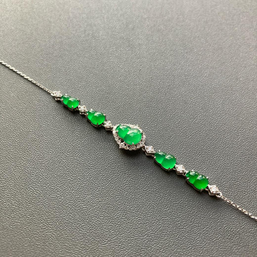 冰种阳绿翡翠葫芦手链18k白金钻石镶嵌 商品图2