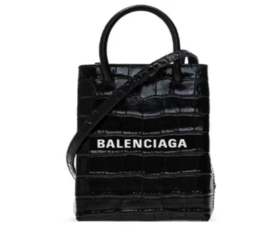 Balenciaga巴黎世家 品牌标识印花闪亮鳄鱼纹压花牛皮革 手机包单肩斜挎手提包 迷你  男女同款黑色