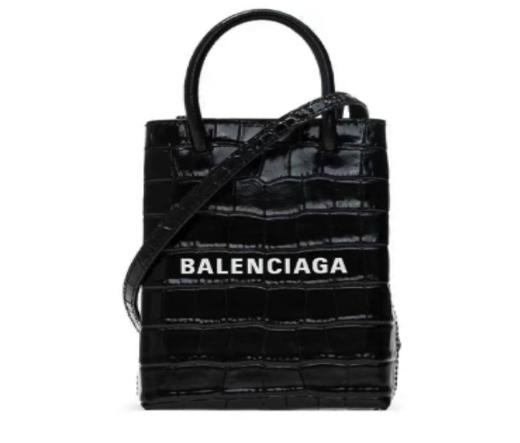 Balenciaga巴黎世家 品牌标识印花闪亮鳄鱼纹压花牛皮革 手机包单肩斜挎手提包 迷你  男女同款黑色 商品图0