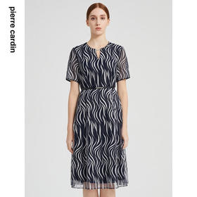 皮尔卡丹女装连衣裙新款波纹印花淑女简约通勤裙子P2129E2089N3
