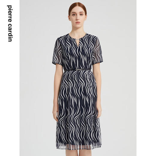 皮尔卡丹女装连衣裙新款波纹印花淑女简约通勤裙子P2129E2089N3
 商品图0