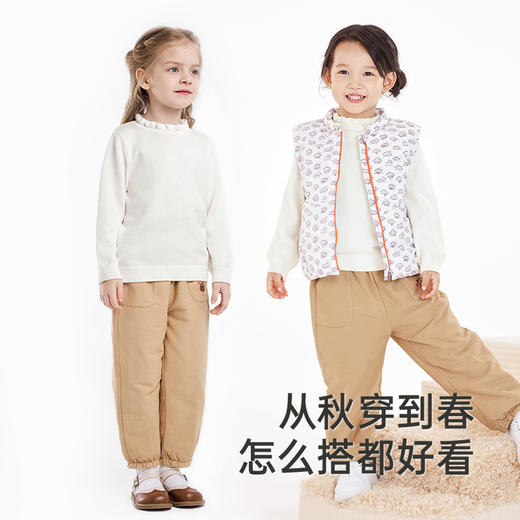 英氏儿童打底衫秋女童长袖套头衫纯色女童针织衫新款纯棉T恤 商品图2