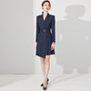 IWY/藏青色长袖平驳领连衣裙压褶拼接气质*时尚售楼部招待工装22C237 商品缩略图3