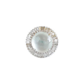 【天然正品】A货翡翠AU750收藏级白金豪镶钻镶天然高冰种蛋面翡翠吊坠项链、戒指两用款吊坠：26.3*21.3*12.0MM女士现售价：33300！281024XY13