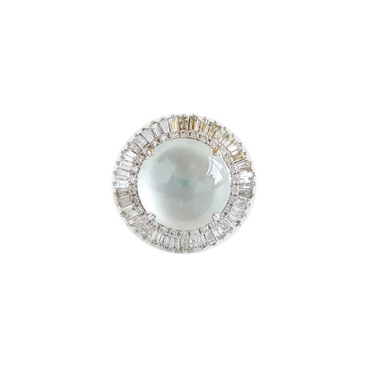 【天然正品】A货翡翠AU750收藏级白金豪镶钻镶天然高冰种蛋面翡翠吊坠项链、戒指两用款吊坠：26.3*21.3*12.0MM女士现售价：33300！281024XY13 商品图0