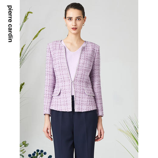 皮尔卡丹女装短外套时尚淑女小香风通勤修身上衣外套P3113U3058Z0
 商品图0