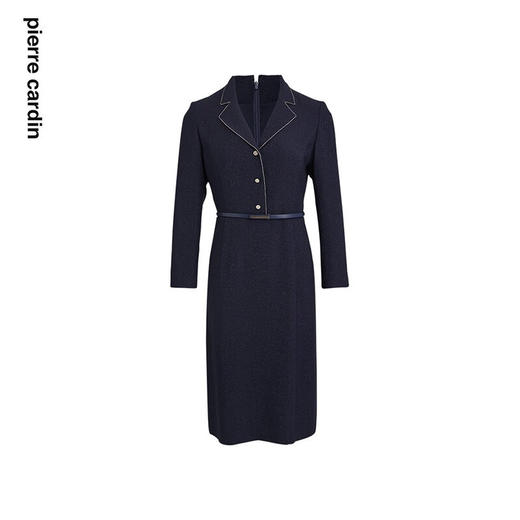 皮尔卡丹女装连衣裙藏蓝色西服领长袖春秋醋酸连衣裙P2302E2991N0 商品图4