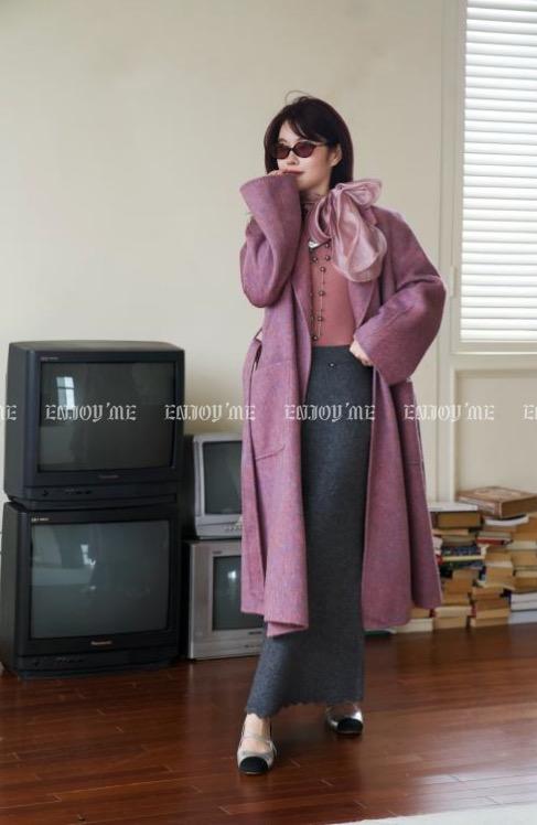 【门店同款】ENJOY2024年冬季柔韧与共瑰丽之夜腰带大衣 160045347 商品图1