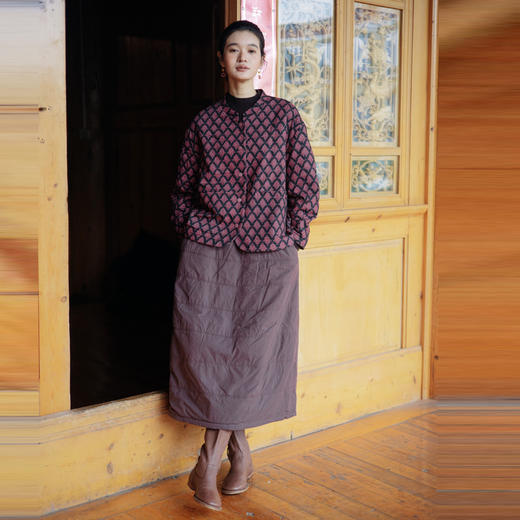 绽放797朵/秋冬*棉轻薄夹棉绗线抽绳系带全腰松紧半身中长裙 商品图0