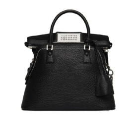 "Maison Margiela梅森马吉拉 纯色徽标标识拉链开合 荔枝纹牛皮 贝壳包手提斜挎单肩包 女款  黑色"