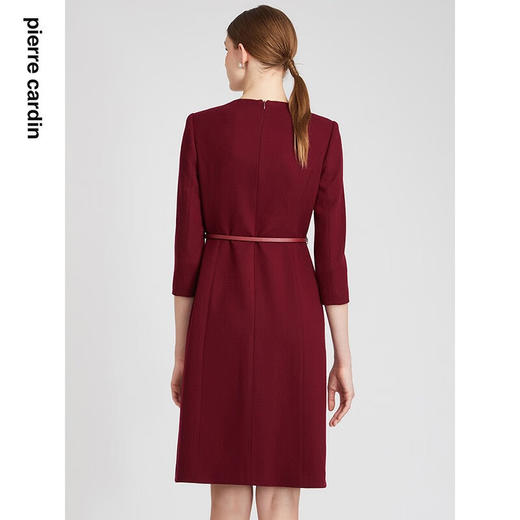 皮尔卡丹女装连衣裙红色收腰显瘦假两件商务羊毛裙P2318E2969T0 商品图3