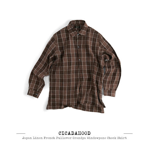 Cicadahood日本亚麻法式套头格纹衬衫 男女款 商品图1