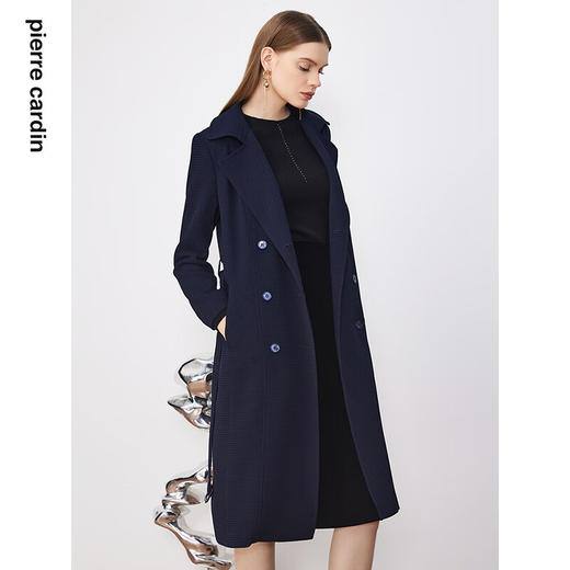 皮尔卡丹女装风衣春秋新款蓝色干练百搭正肩外套上衣P3304G3021N0
 商品图3