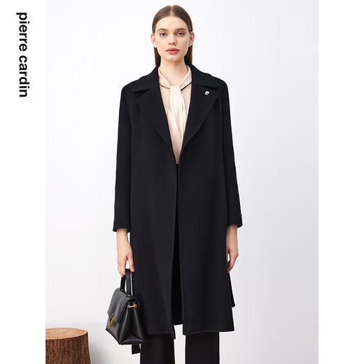 皮尔卡丹女装毛呢外套高级感黑色高原山羊绒法式大衣P3421C3950B0
 商品图0