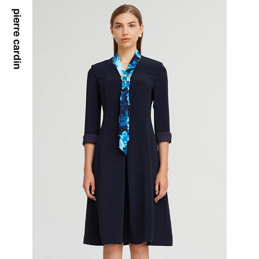 皮尔卡丹女装春秋季新款简约通勤百搭修身多色连衣裙C23DL37
 商品图0