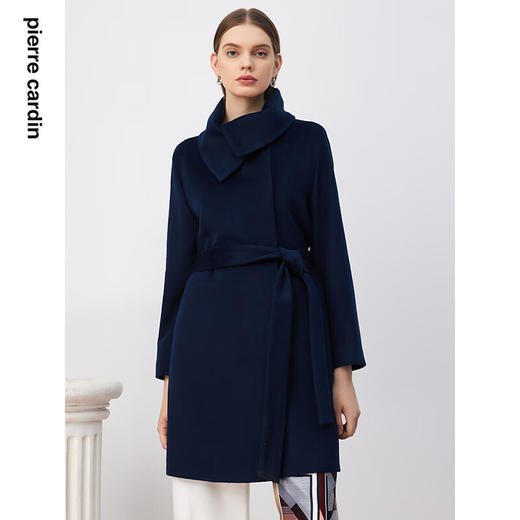 皮尔卡丹女装大衣蓝色设计感修身中长通勤羊毛呢外套P3450C3896N0
 商品图0