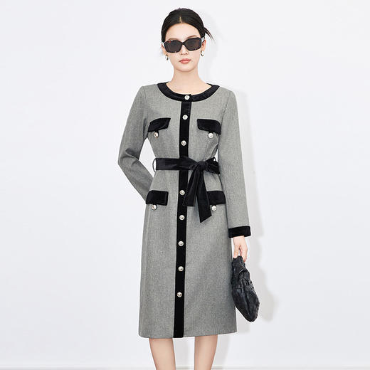 【高货wl】全新升级【铂金会员349/天猫469/差价120】(14343) 洛诗琳高级感气质显瘦通勤轻奢小香风圆领长袖包臀连衣裙 商品图1