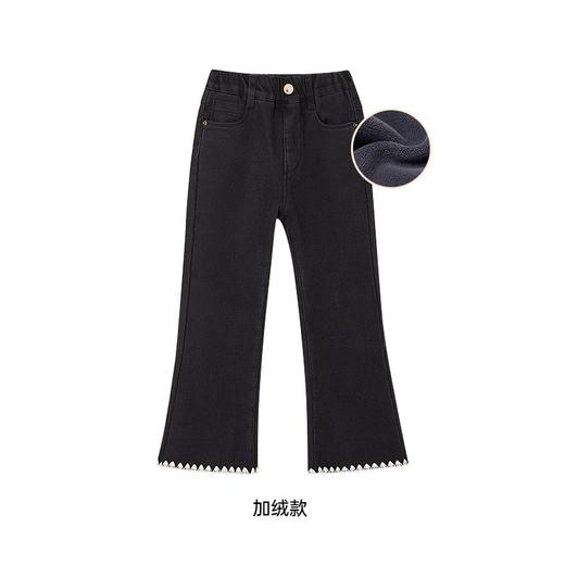 littletime女童牛仔裤冬季加绒加厚2021秋冬新款贝壳边儿童喇叭裤 商品图2