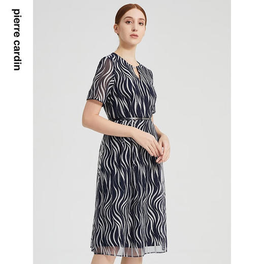皮尔卡丹女装连衣裙新款波纹印花淑女简约通勤裙子P2129E2089N3
 商品图3